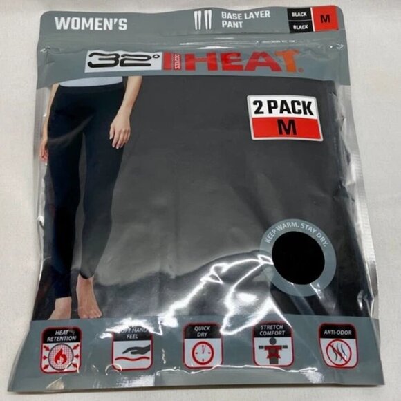 32 Degrees Women's Baselayer Legging Pant Black Medium 2 Pack Fitted Stretch NWT - Picture 5 of 5